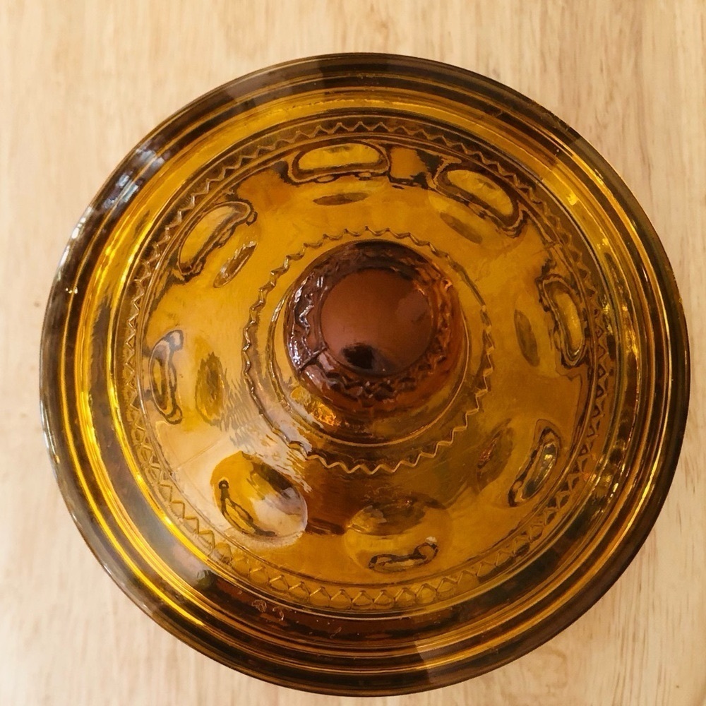 Indiana Glass King’s Crown Golden Amber Compote Thumbprint Pedestal Dish Vintage - Picture 5 of 11